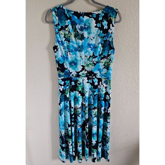 Jessica H. Woman Size 10 Floral Midi Dress Ruched Waist Sleeveless Colorful - Picture 2 of 6